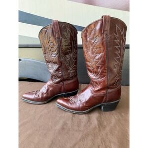 Vintage Dan Post Style Dark Burgundy Leather Cowboy Western Boots Size 7.5